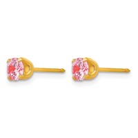 Inverness 14K Yellow Gold 5mm Pink CZ Post Piercing Earrings view 2