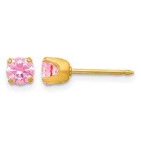 Inverness 14K Yellow Gold 5mm Pink CZ Post Piercing Earrings view 1