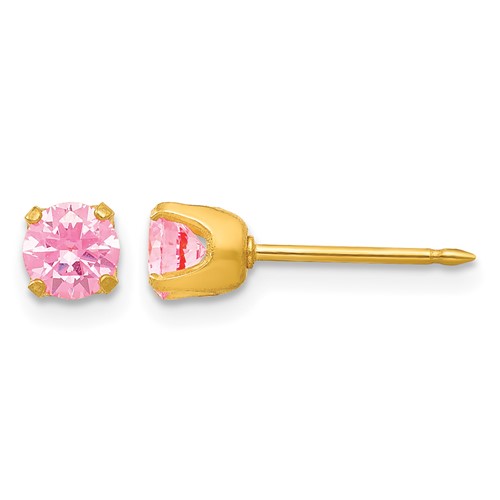 Inverness 14K Yellow Gold 5mm Pink CZ Post Piercing Earrings