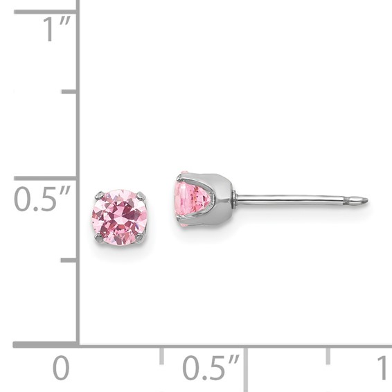 Inverness 14k White Gold 5mm Pink CZ Piercing Earrings