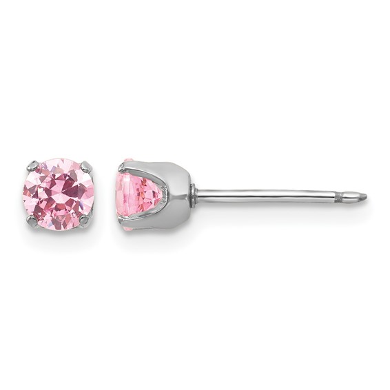 Inverness 14k White Gold 5mm Pink CZ Piercing Earrings