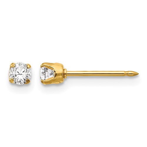 Inverness 14K Yellow Gold 3mm CZ Long Post Piercing Earrings