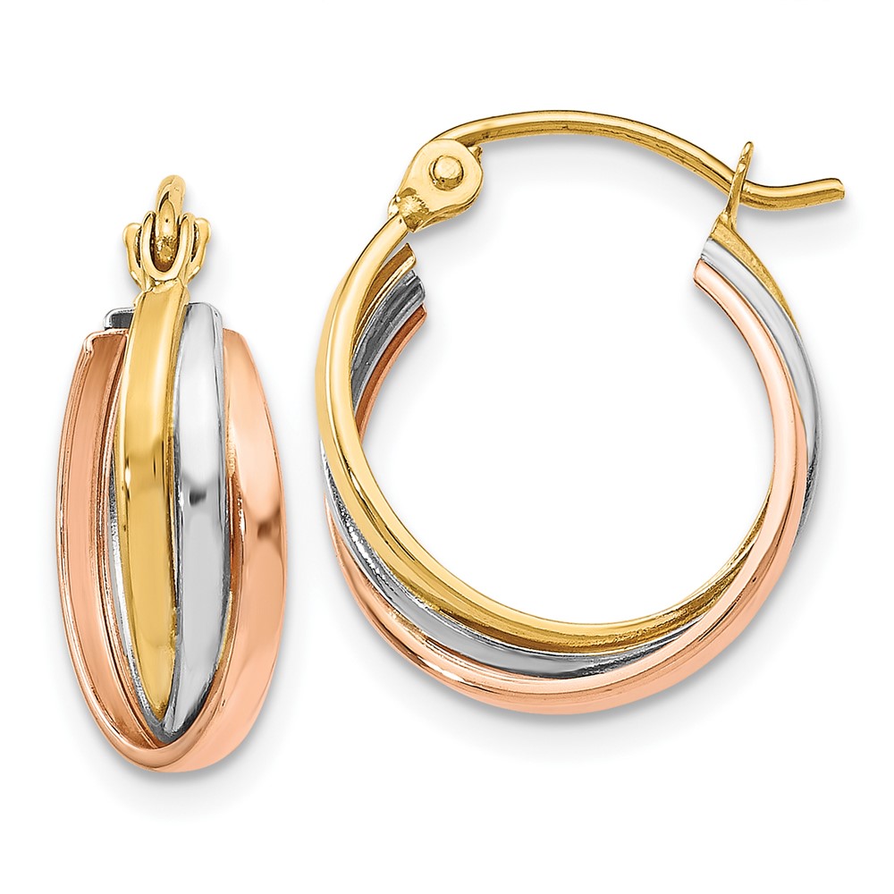 14K Tri-Color Gold Polished Hinged Hoop Earrings (0.6IN Diameter) | eBay