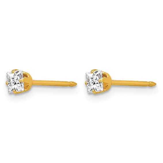 Inverness 14k 3mm Square CZ Post Piercing Earrings
