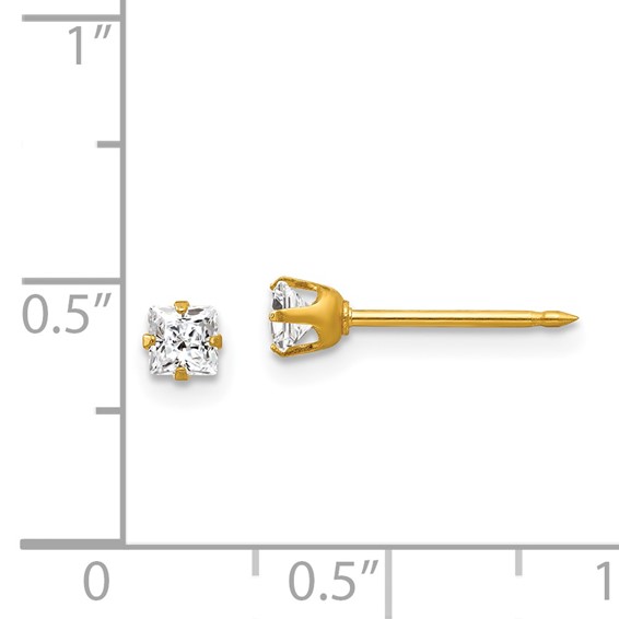 Inverness 14k 3mm Square CZ Post Piercing Earrings