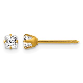 Inverness 14k 3mm Square CZ Post Piercing Earrings