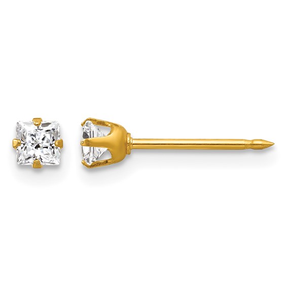 Inverness 14k 3mm Square CZ Post Piercing Earrings