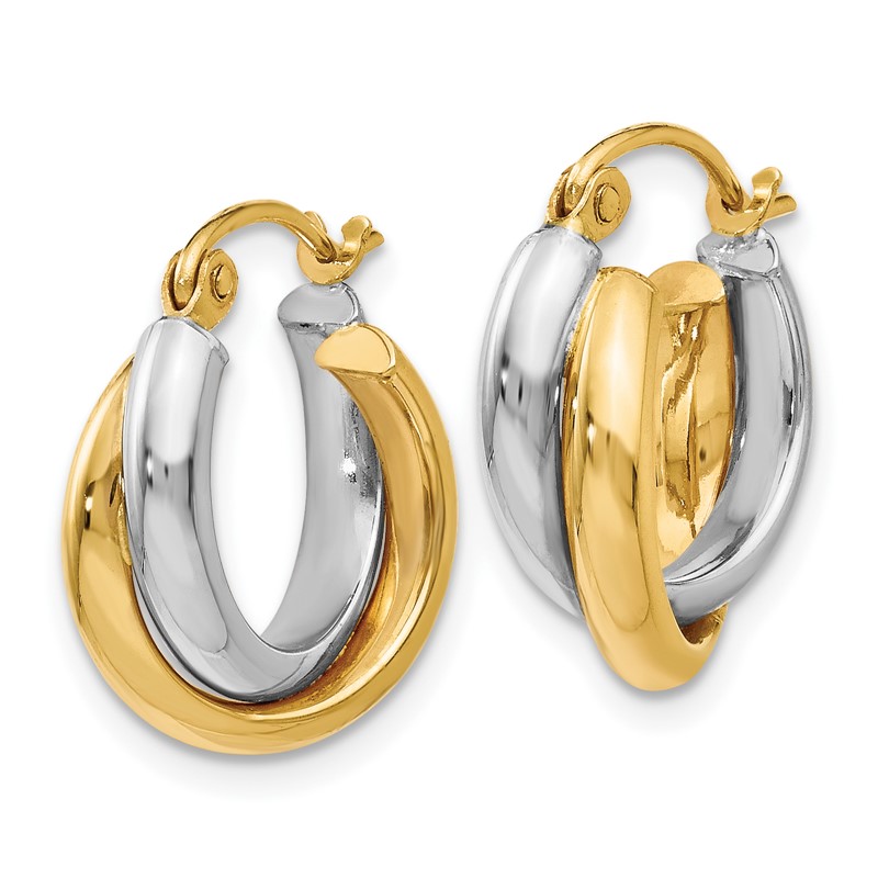14K Two-tone Polished Hinged Hoop Earrings