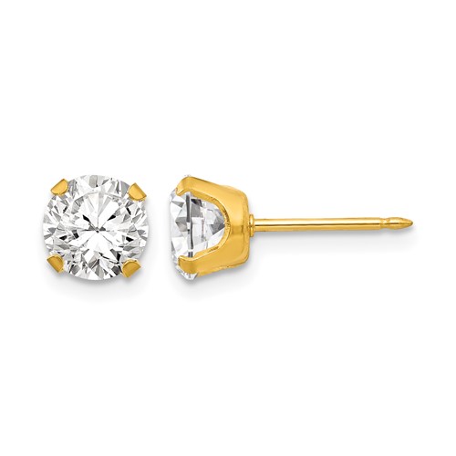 Inverness Stainless Steel 24K Gold-plated 7mm CZ Post Piercing Earrings