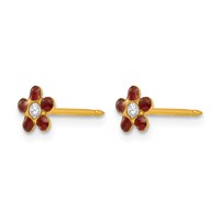 Inverness 14K Yellow Gold January Red Crystal Birthstone Flower Post Piercing Earrings view 2