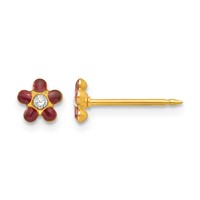 Inverness 14K Yellow Gold January Red Crystal Birthstone Flower Post Piercing Earrings view 1