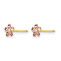 Inverness 14K Yellow Gold June Pink Crystal Birthstone Flower Post Piercing Earrings view 2
