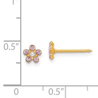Inverness 14K Yellow Gold June Pink Crystal Birthstone Flower Post Piercing Earrings view 4