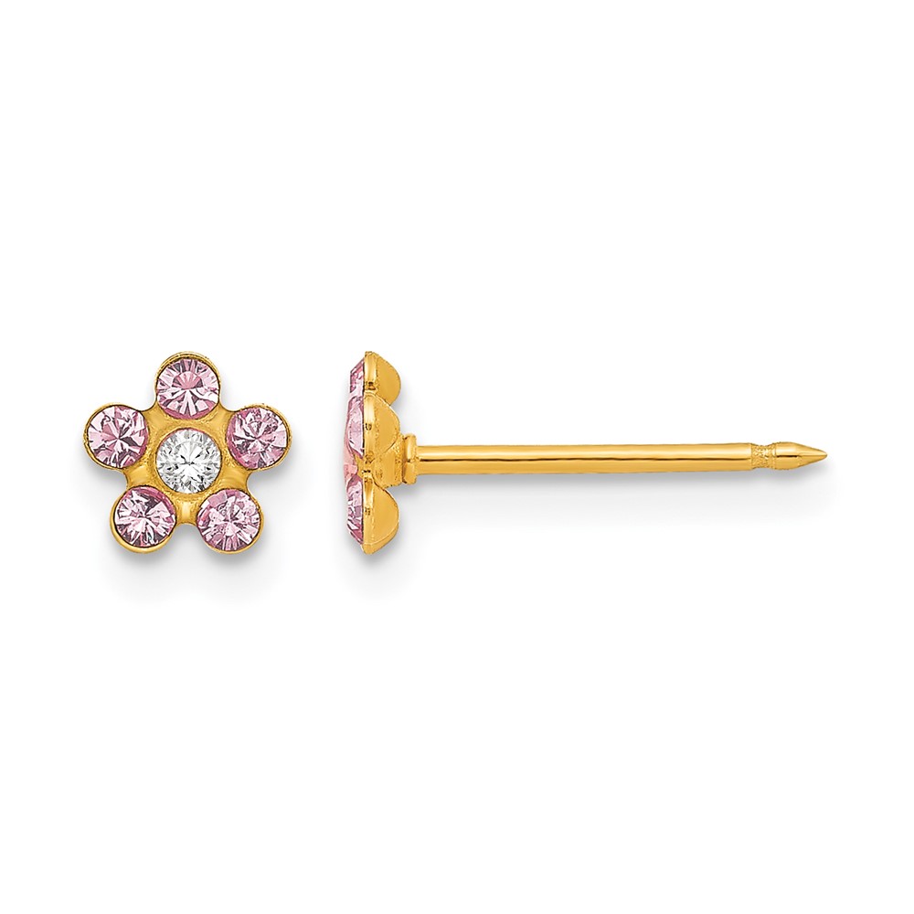 Inverness 14K Yellow Gold June Pink Crystal Birthstone Flower Post Piercing Earrings
