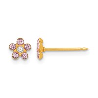Inverness 14K Yellow Gold June Pink Crystal Birthstone Flower Post Piercing Earrings view 1