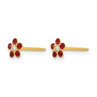 Inverness 14K Yellow Gold July Red Crystal Birthstone Flower Post Piercing Earrings view 2