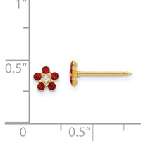 Inverness 14K Yellow Gold July Red Crystal Birthstone Flower Post Piercing Earrings view 4
