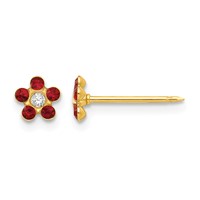 Inverness 14K Yellow Gold July Red Crystal Birthstone Flower Post Piercing Earrings view 1