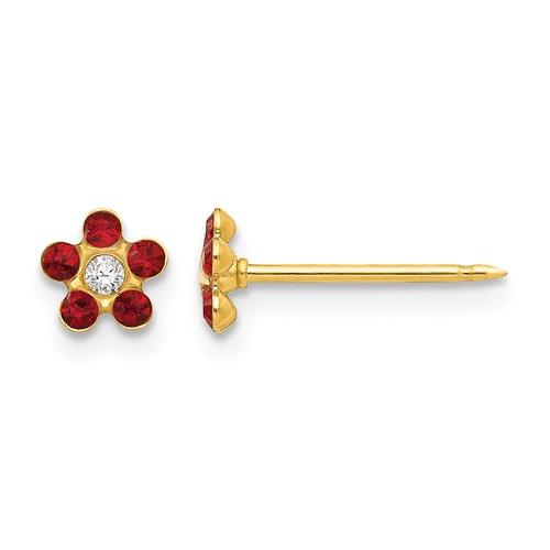 Inverness 14K Yellow Gold July Red Crystal Birthstone Flower Post Piercing Earrings