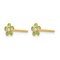 Inverness 14K Yellow Gold August Light Green Crystal Birthstone Flower Post Piercing Earrings view 2