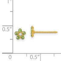 Inverness 14K Yellow Gold August Light Green Crystal Birthstone Flower Post Piercing Earrings view 4