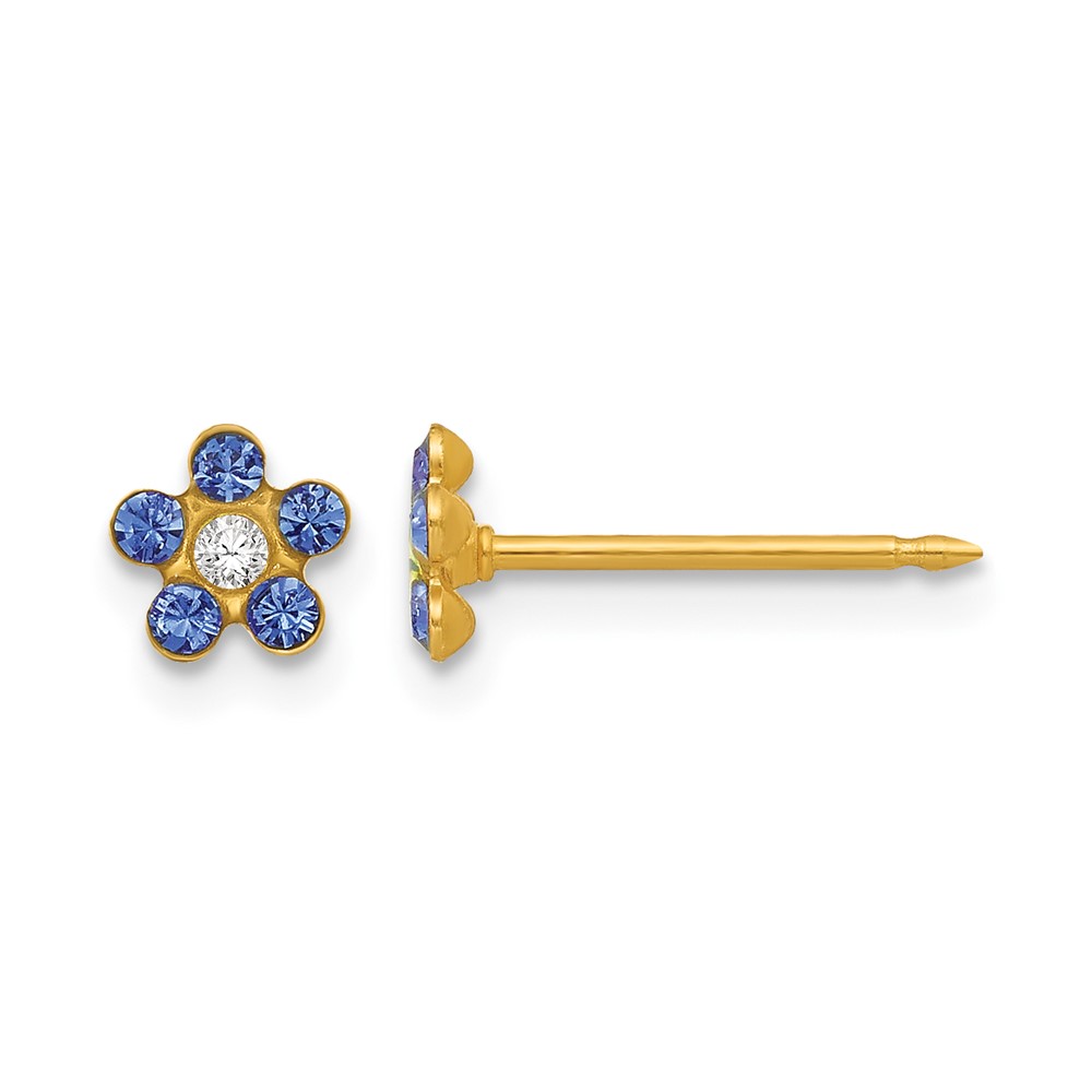 Inverness 14K September Blue Crystal Birthstone Flower Post Piercing Earrings