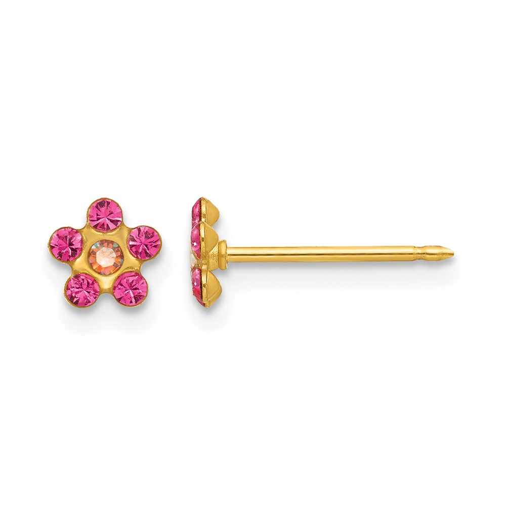 Inverness 14K Yellow Gold October Pink Crystal Birthstone Flower Post Piercing Earrings