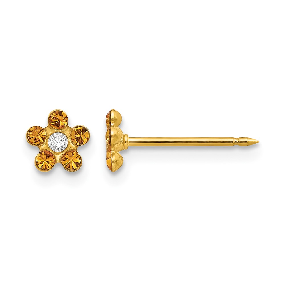 Inverness 14K Yellow Gold November Yellow Crystal Birthstone Flower Post Piercing Earrings