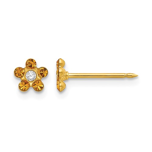 Inverness 14K Yellow Gold November Yellow Crystal Birthstone Flower Post Piercing Earrings