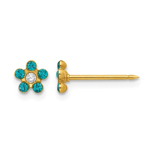 Inverness 14K Yellow Gold December Blue Crystal Birthstone Flower Post Piercing Earrings