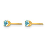 Inverness 24K Gold-plated 3mm March Light Blue Crystal Birthstone Post Piercing Earrings view 2