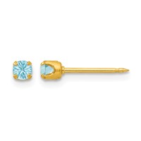 Inverness 24K Gold-plated 3mm March Light Blue Crystal Birthstone Post Piercing Earrings view 1