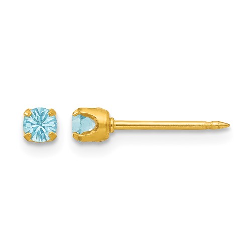 Inverness 24K Gold-plated 3mm March Light Blue Crystal Birthstone Post Piercing Earrings