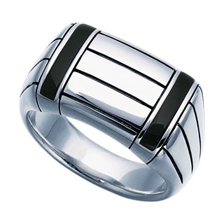 Men's Sterling Silver Ring with Onxy Accent and Black Oxidized Finish