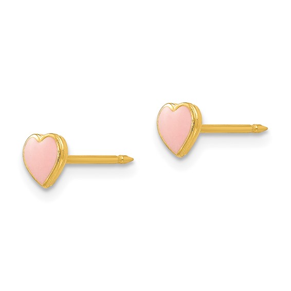 Inverness Stainless Steel 24K Gold-plated Pink Enamel Heart Post Piercing Earrings