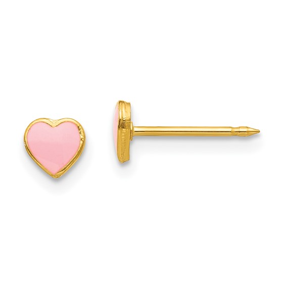 Inverness Stainless Steel 24K Gold-plated Pink Enamel Heart Post Piercing Earrings