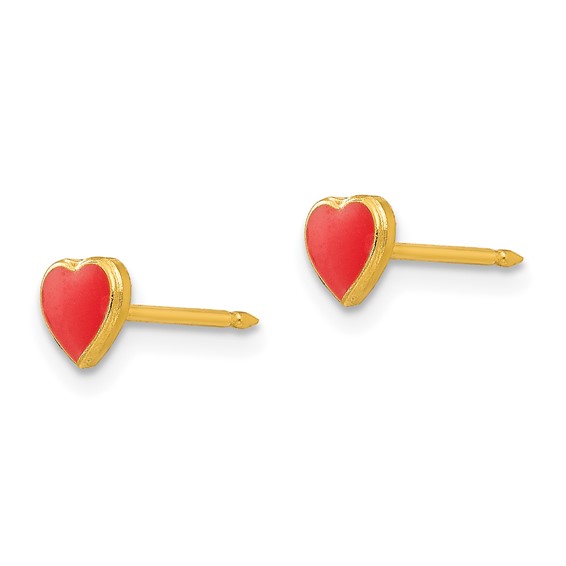 Inverness Stainless Steel 24K Gold-plated Red Enamel Heart Post Piercing Earrings