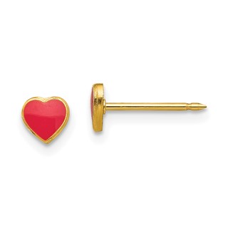 Inverness Stainless Steel 24K Gold-plated Red Enamel Heart Post Piercing Earrings