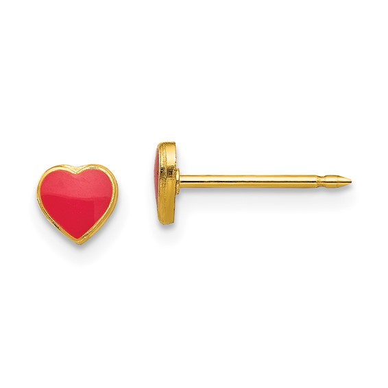 Inverness Stainless Steel 24K Gold-plated Red Enamel Heart Post Piercing Earrings