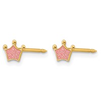 Inverness 14K Yellow Gold Epoxy Fill Pink Crown Post Piercing Earrings view 2