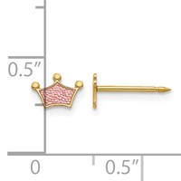 Inverness 14K Yellow Gold Epoxy Fill Pink Crown Post Piercing Earrings view 4