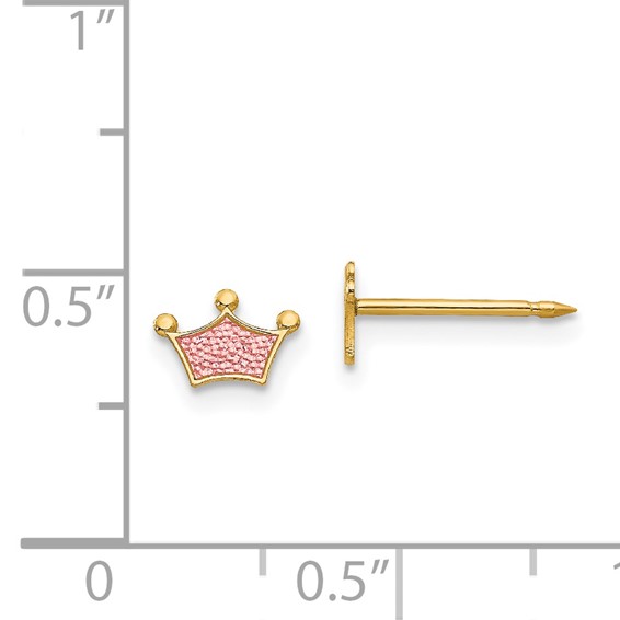 Inverness 14k Epoxy Fill Pink Crown Post Piercing Earrings