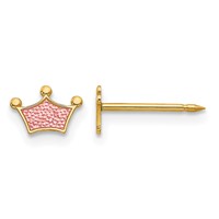 Inverness 14K Yellow Gold Epoxy Fill Pink Crown Post Piercing Earrings view 1