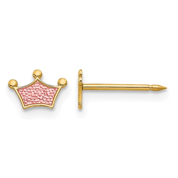 Inverness 14k Epoxy Fill Pink Crown Post Piercing Earrings
