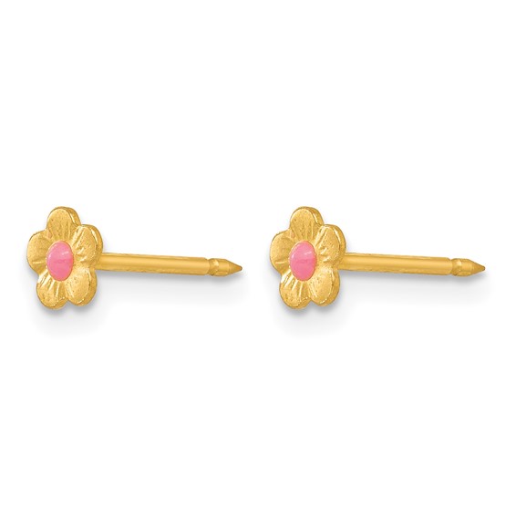 Inverness 14k Epoxy Fill Pink Mini Flower Post Piercing Earrings