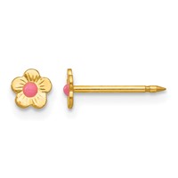 Inverness 14K Yellow Gold Epoxy Fill Pink Mini Flower Post Piercing Earrings view 1