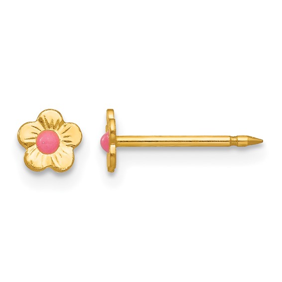 Inverness 14k Epoxy Fill Pink Mini Flower Post Piercing Earrings