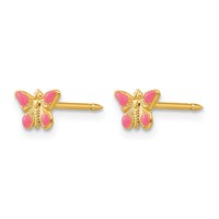 Inverness 14K Yellow Gold Epoxy Fill Pink Butterfly Post Piercing Earrings view 2
