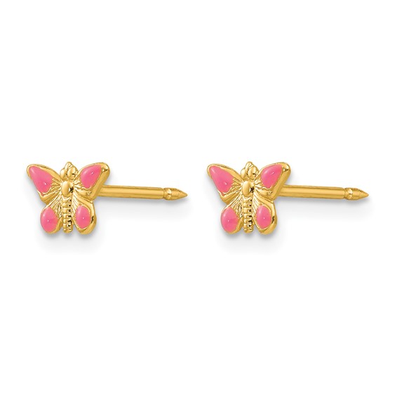 Inverness 14k Epoxy Fill Pink Butterfly Post Piercing Earrings