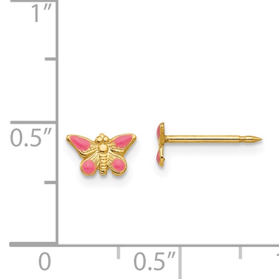 Inverness 14k Epoxy Fill Pink Butterfly Post Piercing Earrings